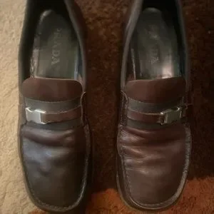 Prada | Shoes | Prada Brown Leather Slip On Loafers With  display picture 1